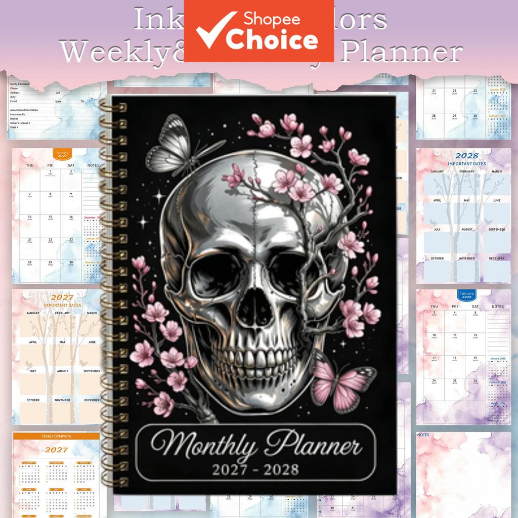 รายสัปดาห์และรายเดือน Planner 2027-2028 Dragonfly Floral Crystal Calendar Planner Notebook