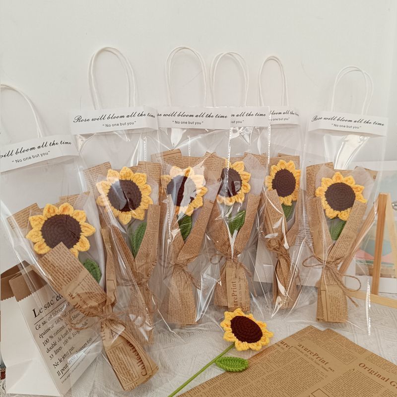 毛线花束仿真& 花成品针织向日葵编织闺蜜手工教师节毕业礼物教师节Knitted Yarn Bouquet, Simulated Flowers, Hand Wn Flowers, Finished S