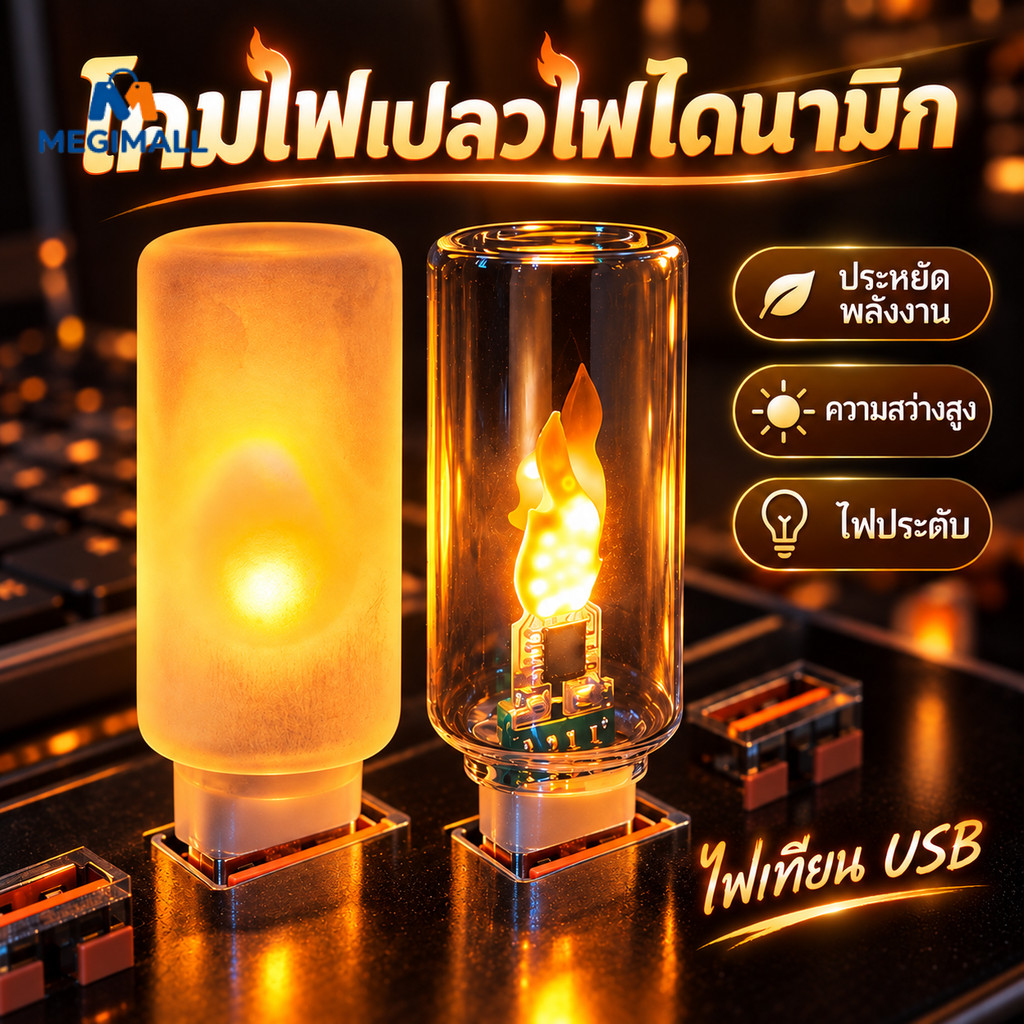 โคมไฟเปลวไฟ LED ไฟกลางคืน USB ให้เอฟเฟกต์เปลวไฟสมจริง การตกแต่งบรรยากาศ สถานการณ์ต่างๆ