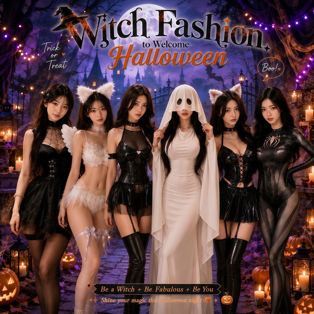NIGHT TIME ชุดแฟนซีฮาโลวีนผู้หญิง แม่มด ผีสาว ชุดคอสเพลย์ปาร์ตี้ธีม Halloween พร้อมส่ง 🧛‍♀️ M-5XL | 40-100กก. SET-1417