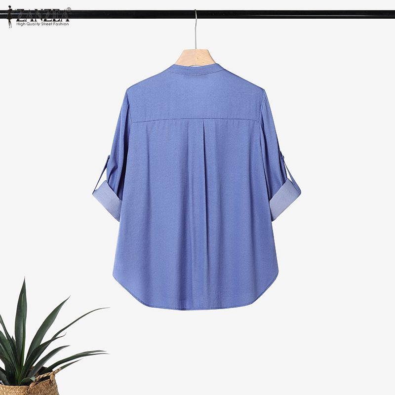 ZANZEA เสื้อเบลาส์กระเป๋าแขนยาวคอวีแฟชั่นเกาหลีสําหรับผู้หญิง — صورة 8