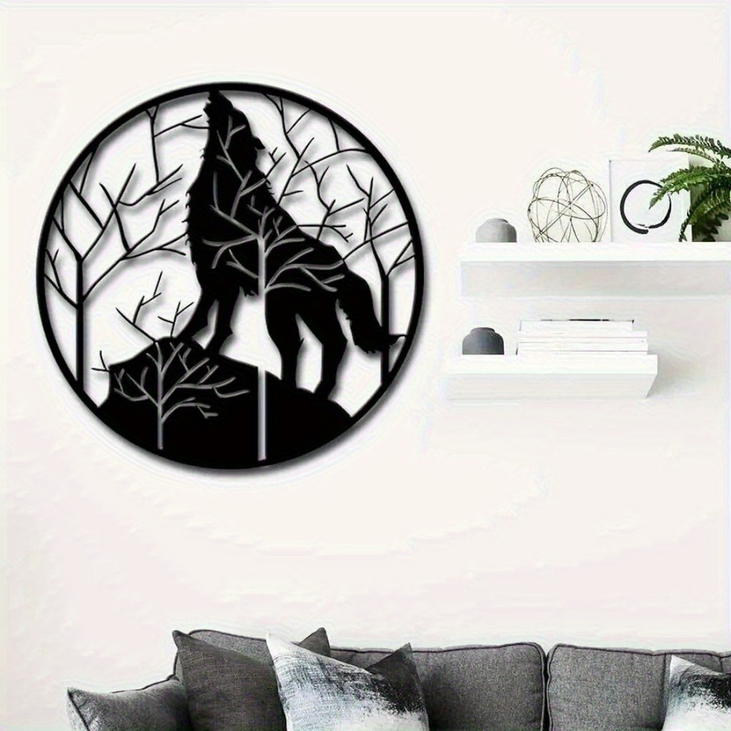 CIFbuy Laser-Cut Wolf Wall Art | อุปกรณ์ตกแต่งภูมิทัศน์ภูเขาเหล็ก 3 มิติสําหรับห้องโดยสารและสํานักงา