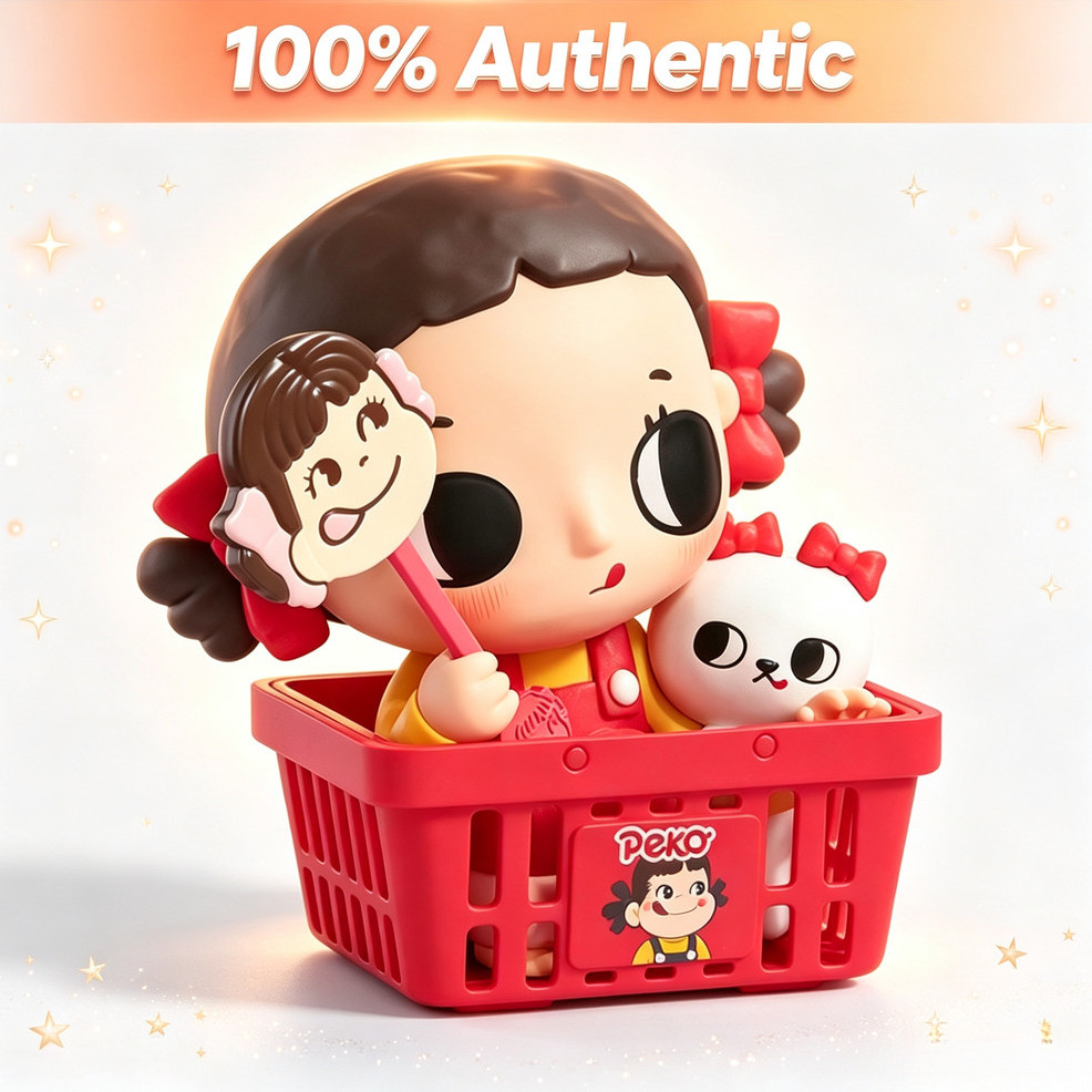 POPMART Nyota x Peko นําขนมในวัยเด็กกลับที่จะคุณตุ๊กตาทํามืออินเทรนด์เล่นของขวัญกล่องปริศนาทํามือ