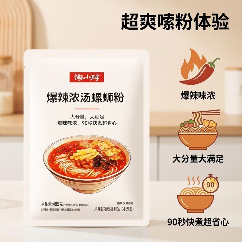 许昌超市 淘小胖爆辣螺蛳粉浓汤袋装螺蛳快煮速食米粉零食通用20260908 Xuchang Supermarket Tao Xiaopang Spicy Snail Noodles with Rich