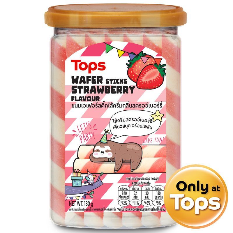ท็อปส์เวเฟอร์สติ๊กไส้ครีมกลิ่นสตรอว์เบอร์รี่ 180กรัม Tops Wafer Stick Strawberry 180g.
