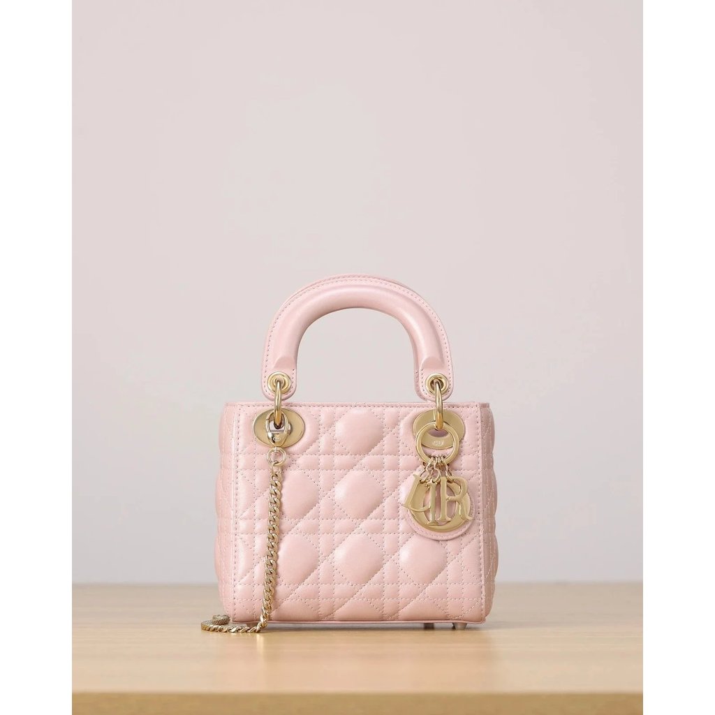 Dior Pearl Powder Three Grid dior Bag กระเป๋าสะพายไหล่ Messenger Bag กระเป๋าถือกระเป๋าแฟชั่นกระเป๋าห