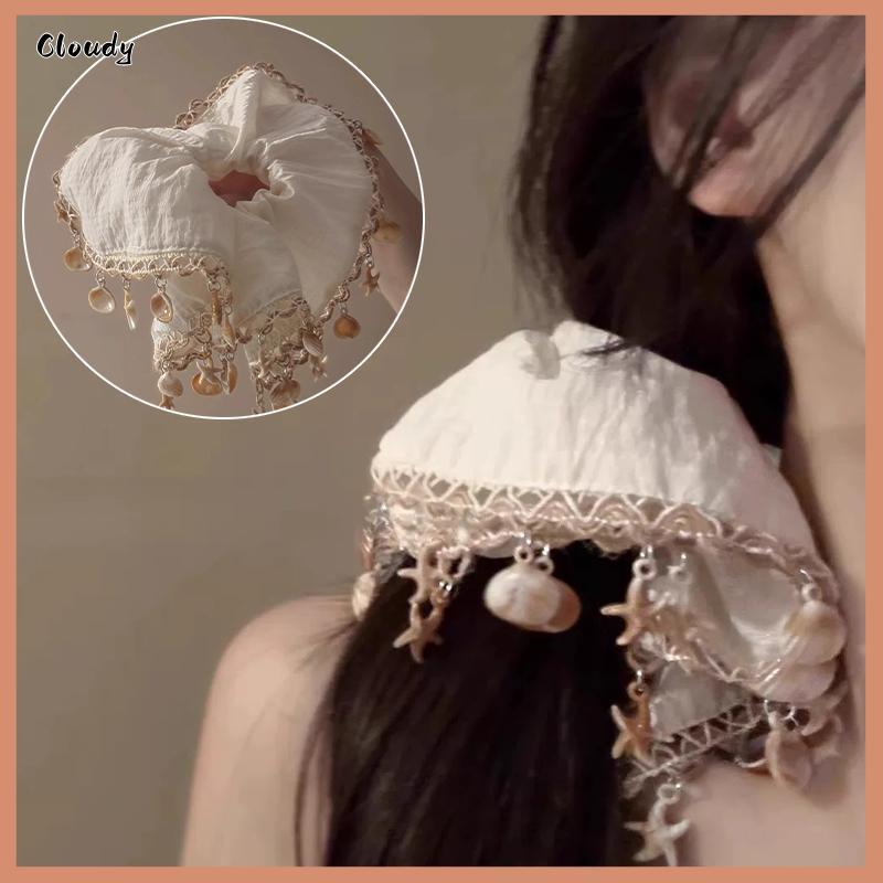 [Cloudy] Island Diary Vacation Style Seashell sel Square Scarf Hair Tie เครื่องประดับผมโบฮีเมียน [ให