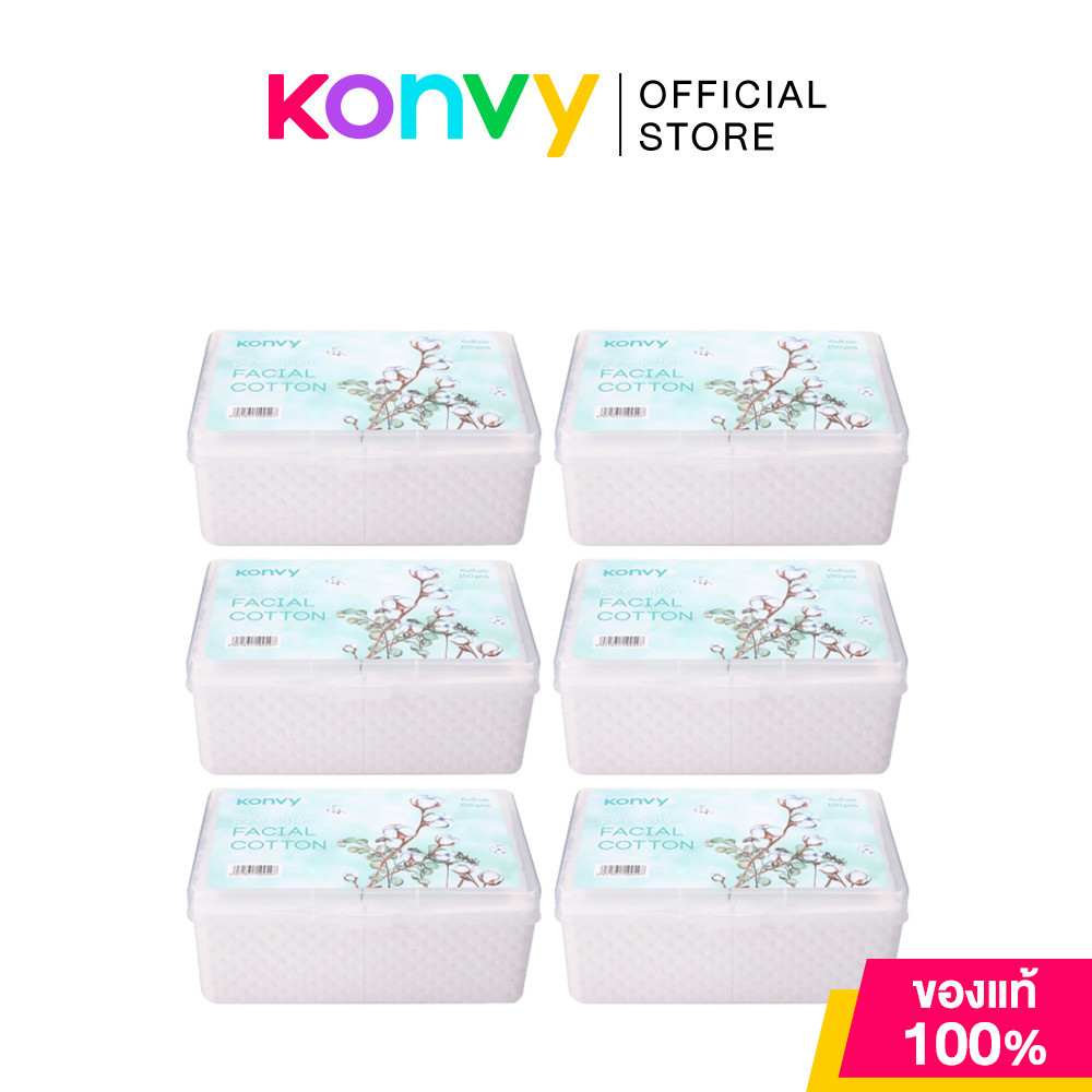 [เซท 6 กล่อง] Konvy Facial Cotton คอนวี่ สำลีแผ่นบาง เพื่อผิวหน้าโดยเฉพาะ 150 แผ่น.
