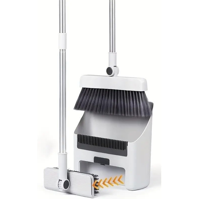 Broom and Dustpan Combo Set for Sweeping Indoor and Outdoor Broom 3 in 1 Long Handle Broom and Dustp