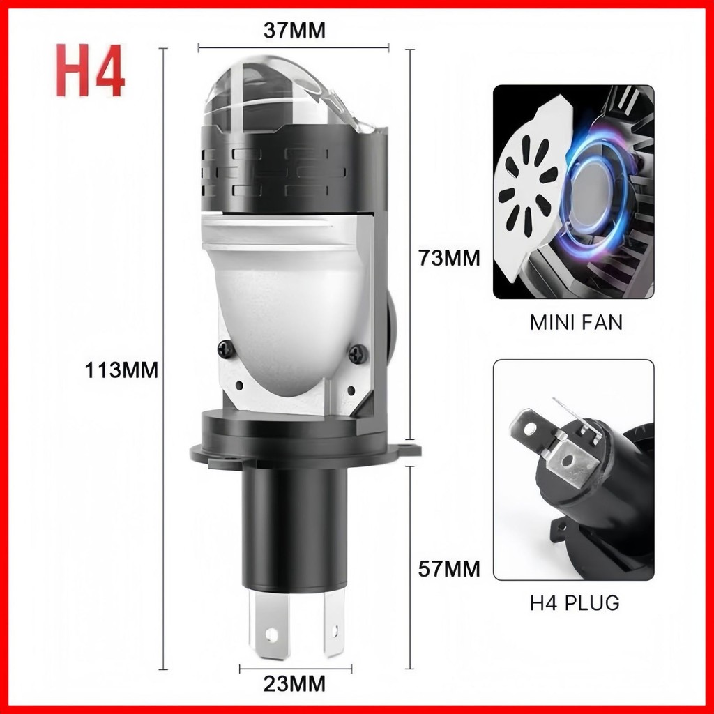 A6 ไฟหน้ารถ H4 Far Near และ Near Light High Power Double Fisheye In-Line ไฟหน้า LED เลนส์เลเซอร์ Mat