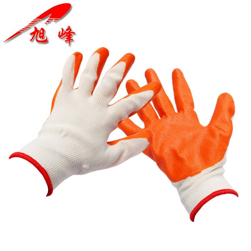 Xufeng Nylon Blue Dingqing Dipped Glue ถุงมือป้องกันแรงงานกันลื่นแบบหนาทนต่อการสึกหรอ