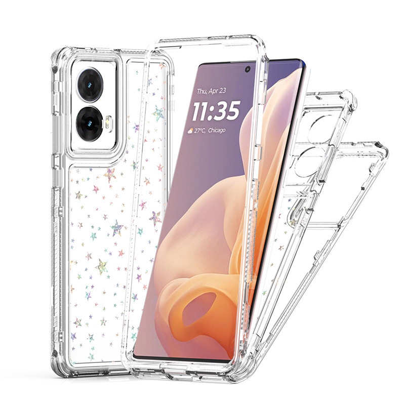 โปร่งใส 3in1 เคสโทรศัพท์สําหรับ Motorola C14 C54 C55 C84 C34 C24Power G85 S50Neo G35 G05 MOTO E15 E1