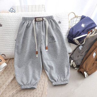 กางเกงยืดเด็กปี 2025 สไตล์ฤดูใบไม้ผลิและใบไม้ร่วง กางเกงวอร์…