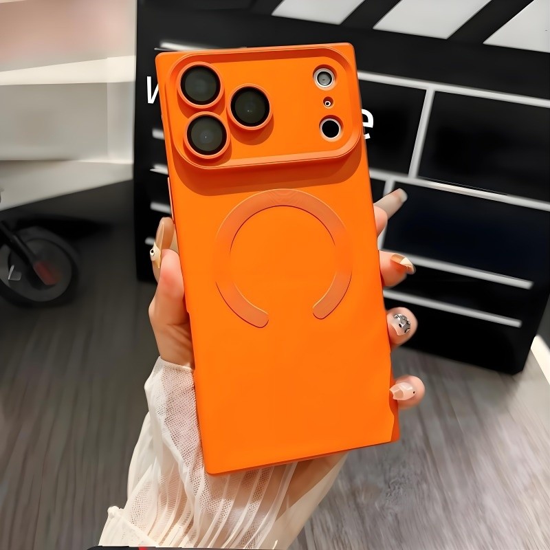 สแควร์ เคลือบ อ่อนนุ่ม กรณี/สีส้ม เคส เข้ากันได้กับ iPhone 11 12 13 14 15 16 17 Pro Max case