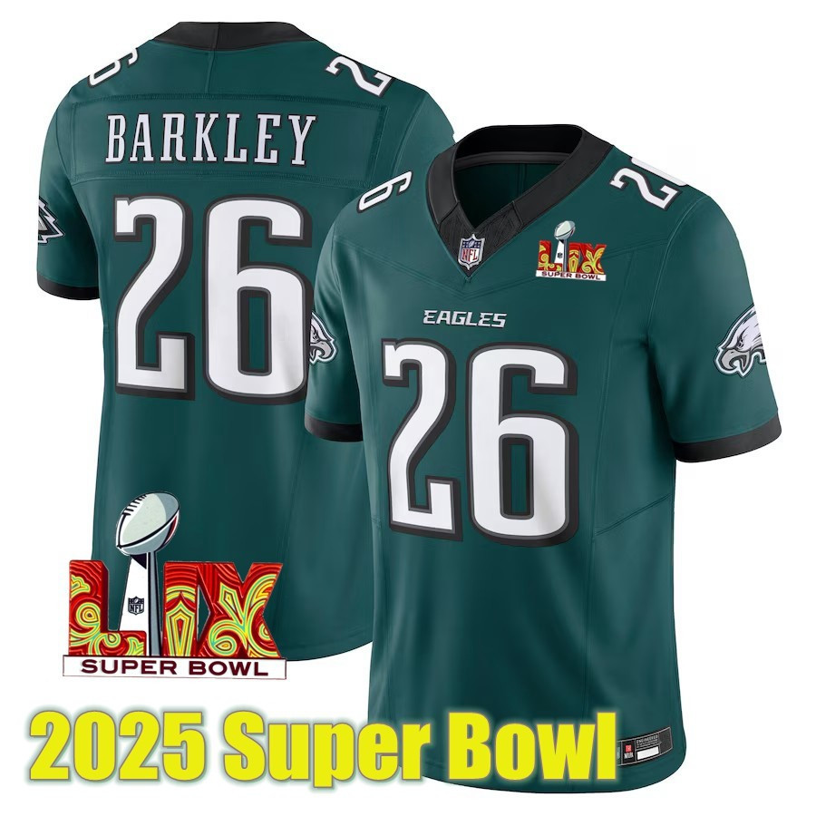 ผู้ชาย 2025 Super Bowl LIX NFL Jersey Philadelphia Eagles Saquon Barkley Midnight Green Limited เสื้
