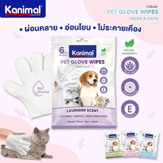 Kanimal Pet Glove Wipes ถุงมือเช็ดทำความสะอาดสัตว์เลี้ยง กลิ่นหอม ออนโยน ใช้งานง่าย ไม่ระคายเคืองผิว แพ็ค 6 ชิ้น