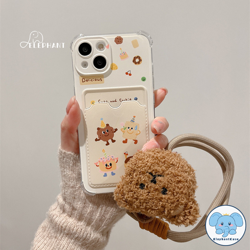 สำหรับ IPhone 11 16 13 15 14 12 Pro Max XR X XS Max 7 8 14 Plusคุกกี้แสนอร่อยเชอร์รี่กระเป๋าสตางค์ช่องใส่บัตรสายคล้องคู่