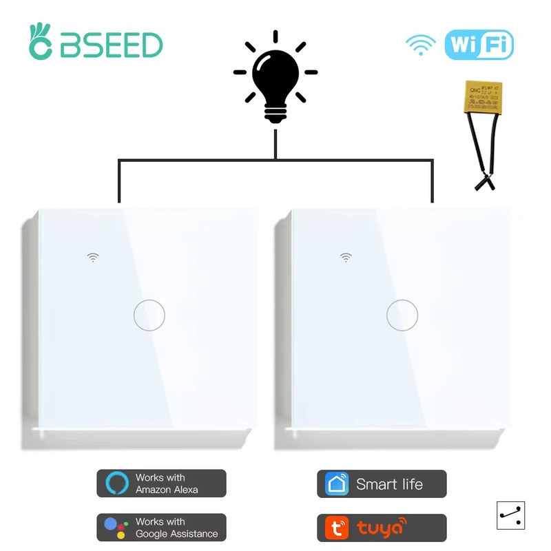 BSEED 1/2/3Gang Wifi Touch Switches พร้อมตัวเก็บประจุ 2Way สําหรับบันไดทางเดินโคมไฟ Tuya Smart Life 