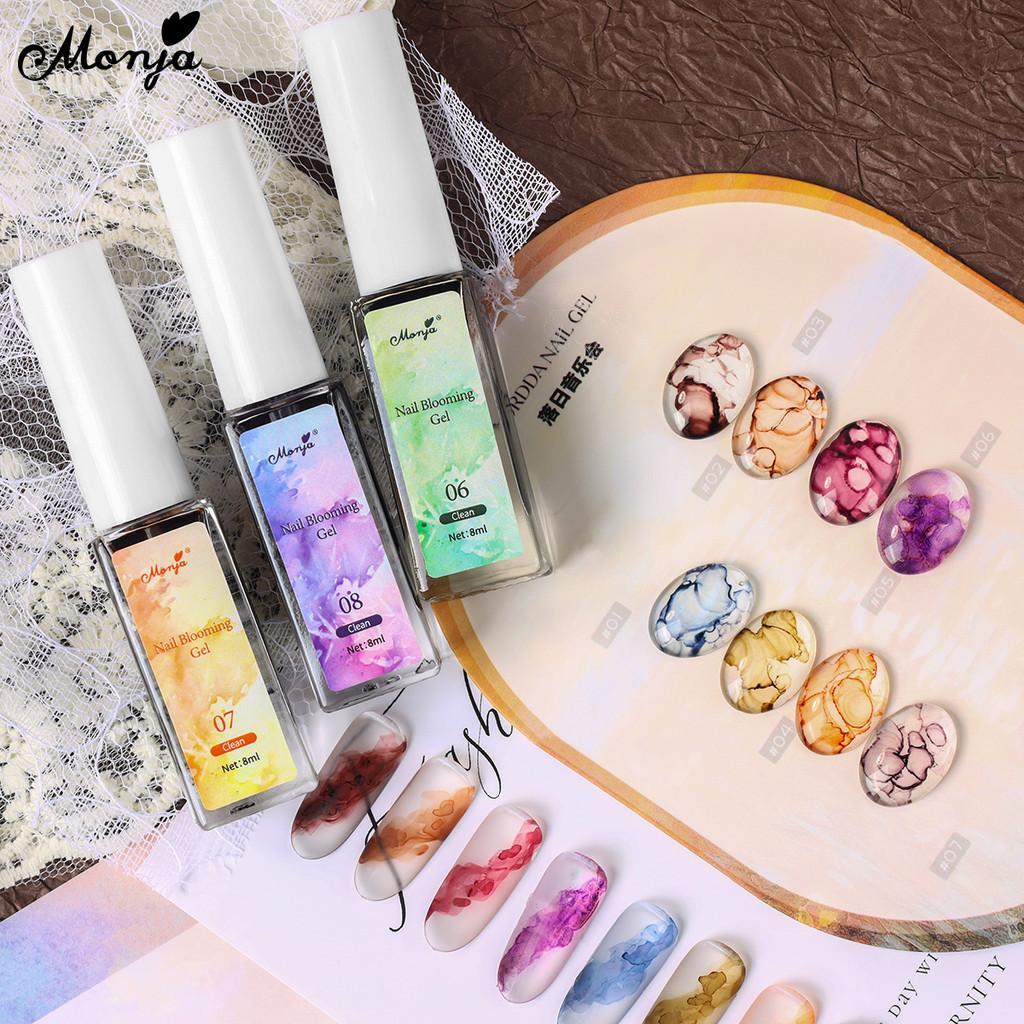 Monja 8mlเล็บบานรัศมีย้อมเจลโปแลนด์วินเทจดอกสีน้ําหมึกเจือจางสีไล่โทนสีวานิชเล็บออกแบบเครื่องมื