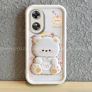เหมาะสําหรับ OPPO A18 A38 A78 A58 4G 5G เคสโทรศัพท์ใหม่น่ารักหมีกระจกขาตั้ง lprotective พร้อมความงามปกอ่อน JT07
