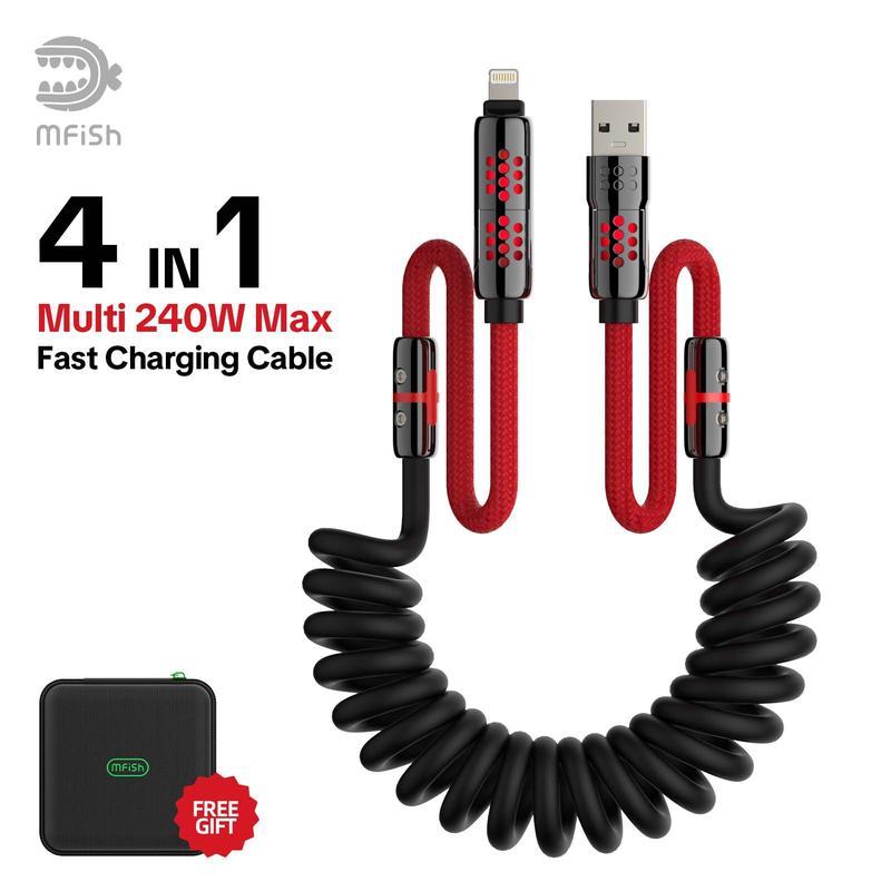 Mfish Armored Dragon VIII 4-in-1 Coiled Universal USB Charger Cable ️-240W Fast Charging & Data Sync