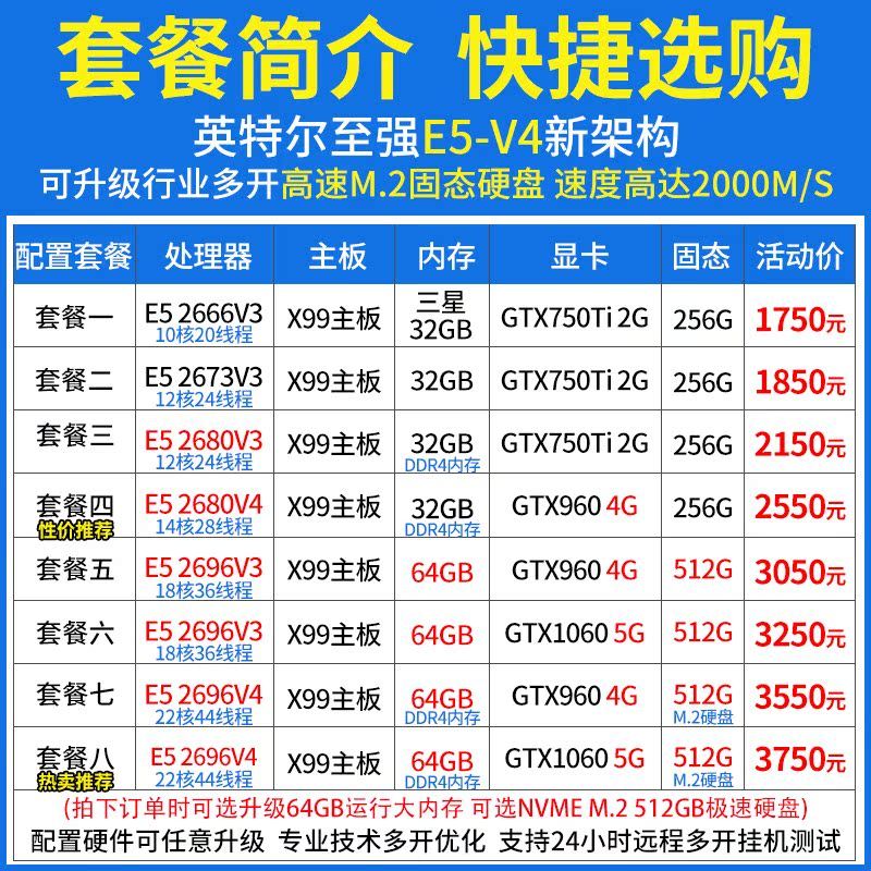 Zhiqiang e5 2696V4 สตูดิโอเกม 2673V3 เปิดเพิ่มเติม 2666V3 จําลอง 2680V4 โฮสต์ 64G