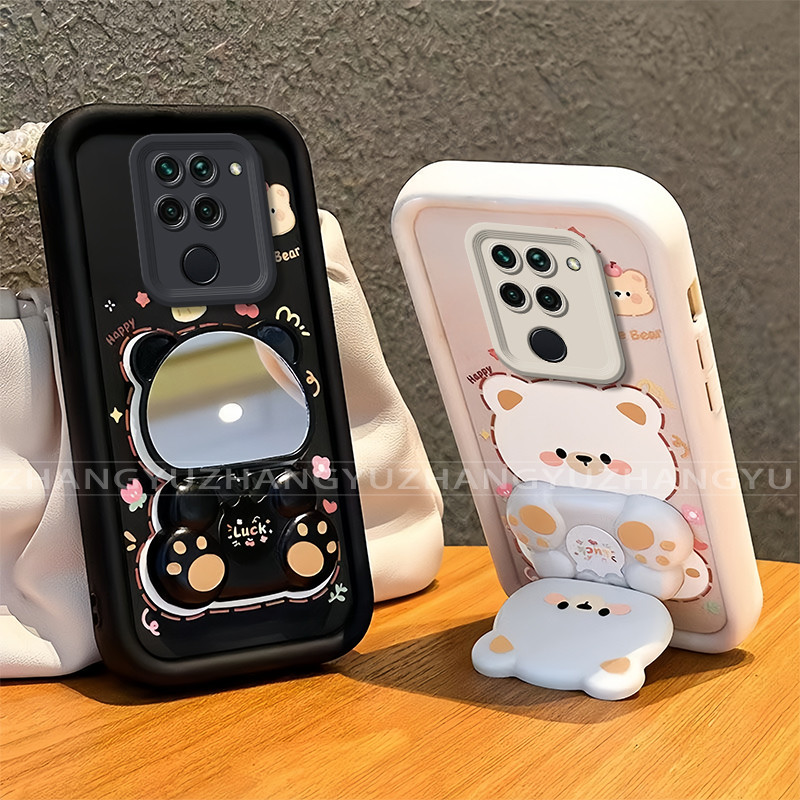 เหมาะสําหรับ Redmi NOTE 9S 9 4G PRO PPLUS เคสโทรศัพท์ใหม่น่ารักหมีกระจกขาตั้ง lprotective พร้อมความง