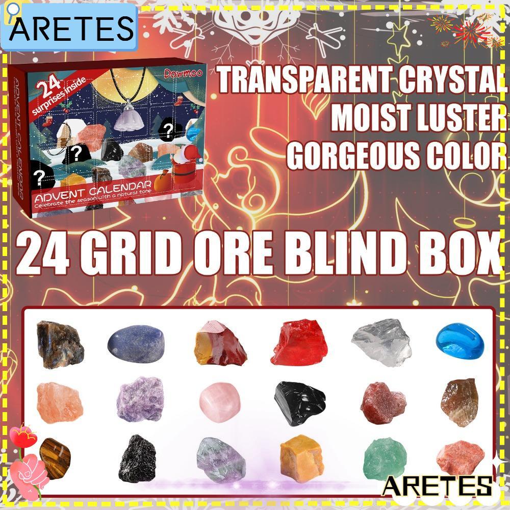 AREES กล่องแร่, Mineral Santa Countdown Christmas Advent Calendar, 24 Grids Box Crystal Advent Calen