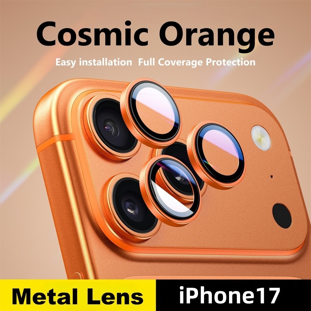 Cosmic Orange Color แหวนโลหะสําหรับ iPhone 17 Pro Max Air ตัวป้องกันเลนส์กล้องสําหรับ iPhone 14 15 16 Pro Max Plus แก้วกล้องเลนส์ฟิล์ม