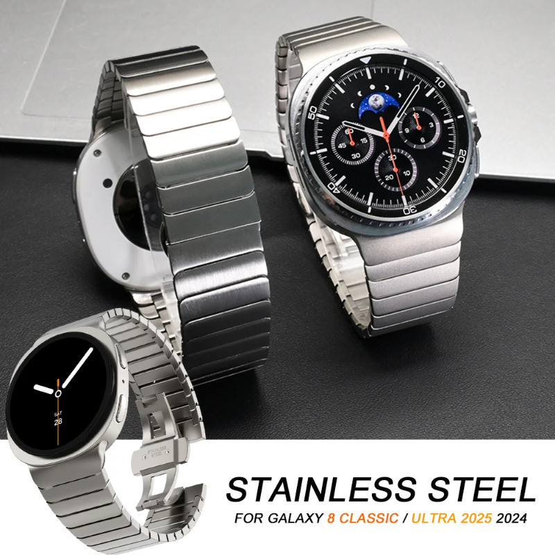 สายสแตนเลสสําหรับ Samsung Galaxy Watch 8 สายคลาสสิก 46 มม. 8 44 มม.40 มม.สร้อยข้อมือโลหะสําหรับ GALAXY WATCH Ultra2 2025 2024