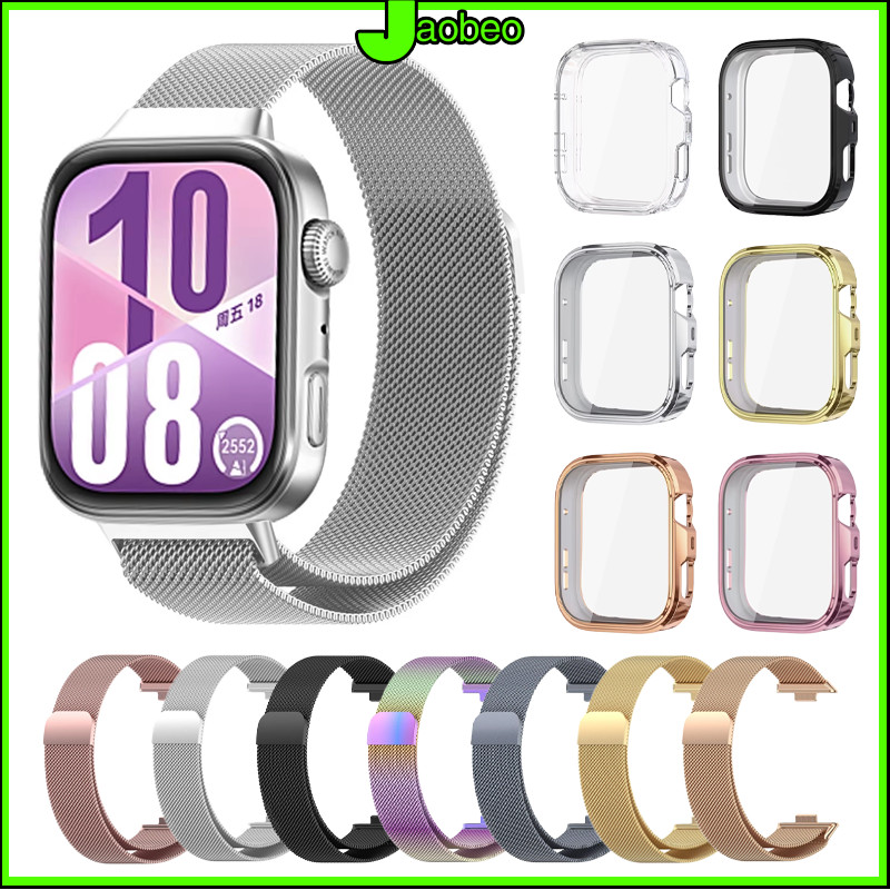 【สาย+เคส】กรณี TPU อ่อน สายรัดโลหะลูป Milanese for Huawei Watch Fit 4/Fit 4 Pro/Fit 3 แถบแม่เหล็กสแตนเลส ปกป้องกันหน้าจอ