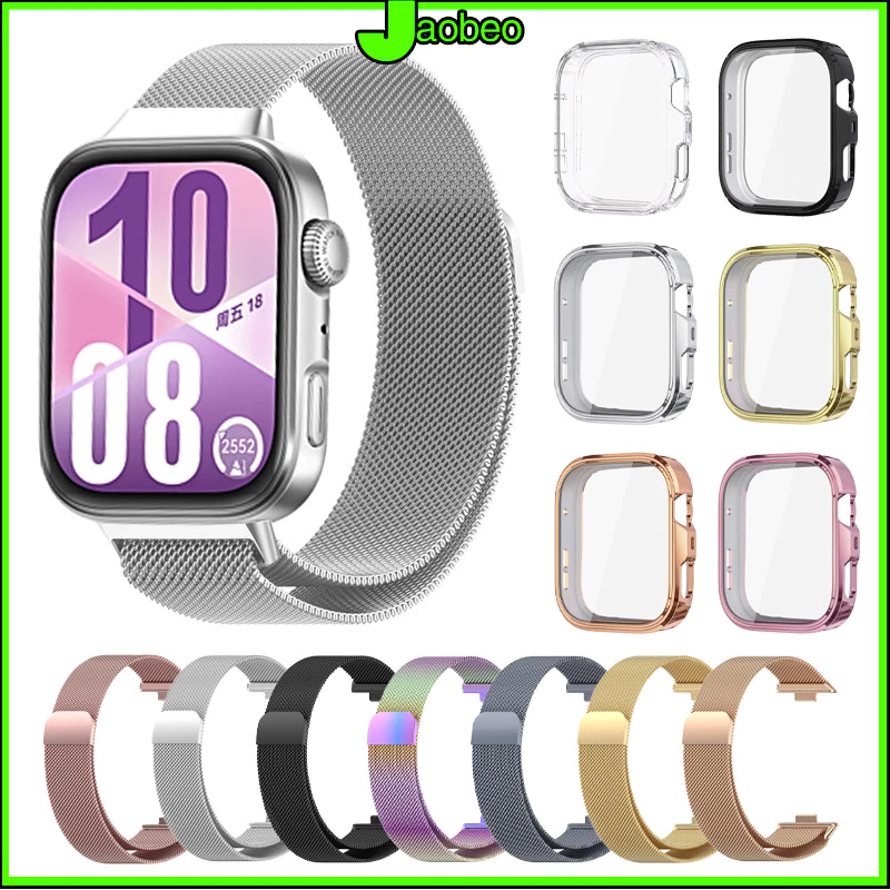 【สาย+เคส】กรณี TPU อ่อน สายรัดโลหะลูป Milanese for Huawei Watch Fit 4/Fit 4 Pro/Fit 3 แถบแม่เหล็กสแตนเลส ปกป้องกันหน้าจอ