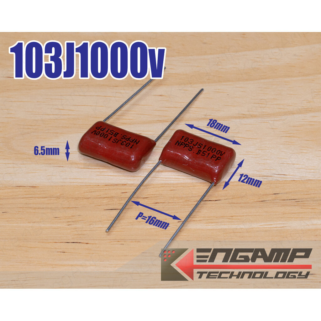 (10ตัว) [F-CAP] 103J1000V 0.01uF/1KV 5% SUNG HO CBB81 6.5x18 H12mm P=16mm