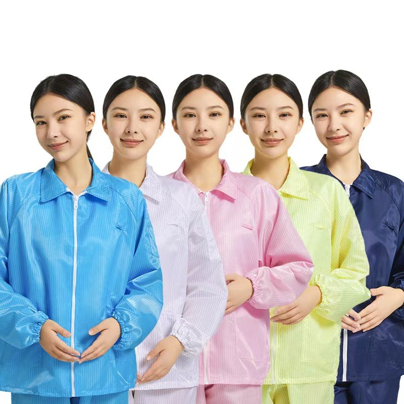 ชุดป้องกันฝุ่นและสถิตไฟฟ้า แขนยาวซิป ขนาด S-5XL เหมาะสำหรับใช้งานในห้องสะอาด