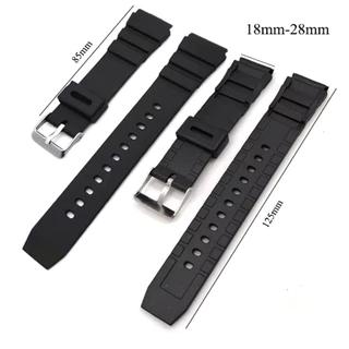 สายนาฬิกาซิลิโคนอ่อน 18/20 มม.22 มม.24 มม.26 มม.28 มม.สําหรับ Casio W800H SGW400 F91W AE1200/1300 กันน้ํากีฬายางนาฬิกาสีดําผู้ชายผู้หญิงสร้อยข้อมือเข็มขัด
