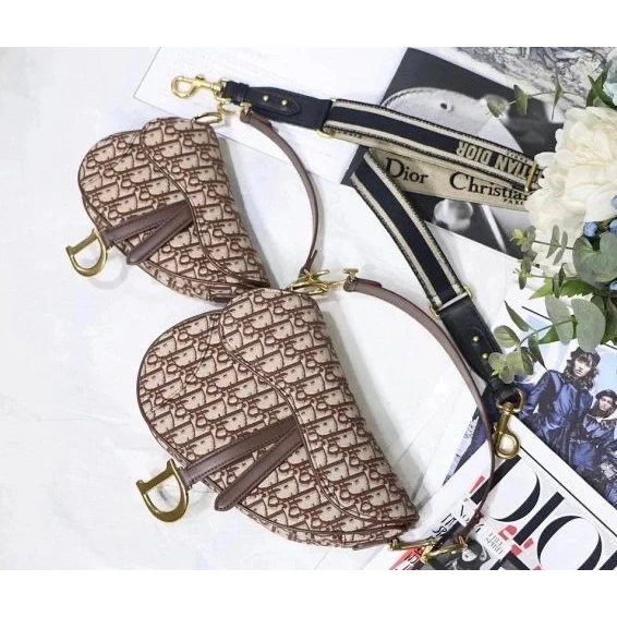 DIOR DIOR Flip Saddle Bag Shoulder Crossbody Handbag Caramel Coffee Brown