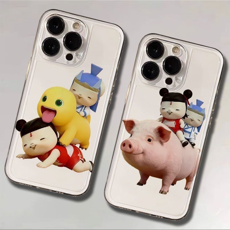 ตลก Nezha และ Aobing ปลอกโปร่งใสสําหรับ iPhone 17 Air 16 15 14 13 12 11 Pro XS Max X XR 8 7 Plus Sof