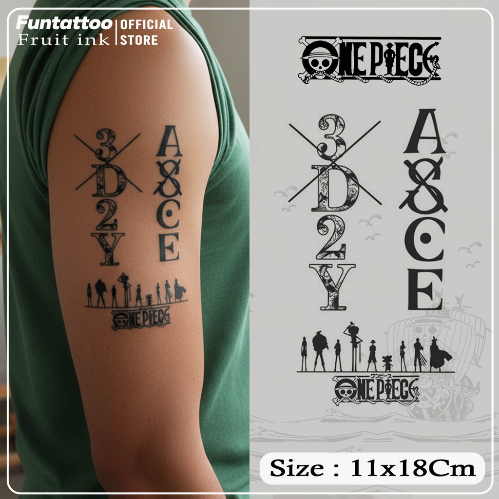 Funtototototo - One Piece 3D2Y & ACE Fruit Ink Tattoo ติดทนนาน 15 วัน กันน้ํา 11*8 ซม. - รอยสักชั่วค