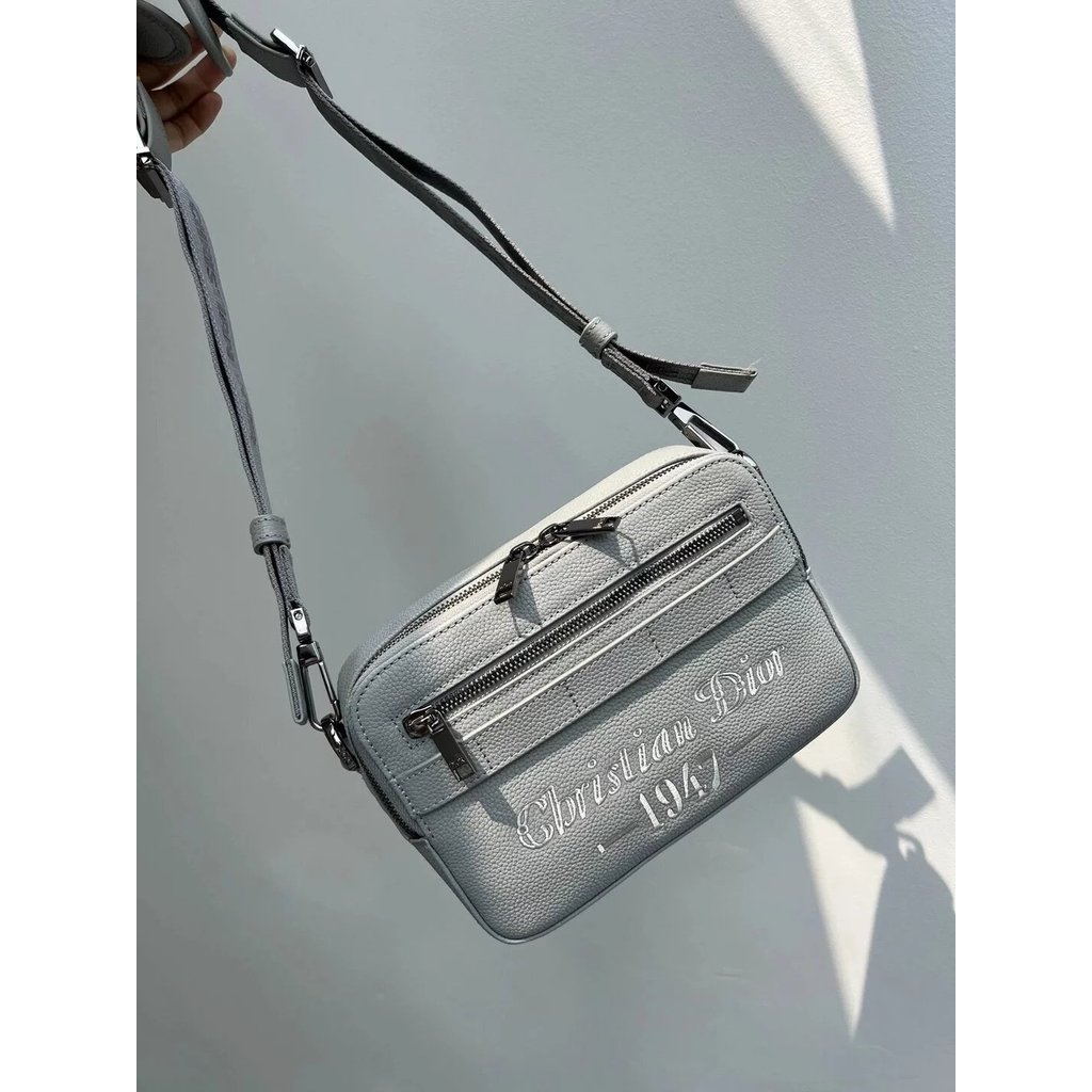 DIOR Safari CD 1947 กระเป๋าสะพาย messenger หนังสีเทา