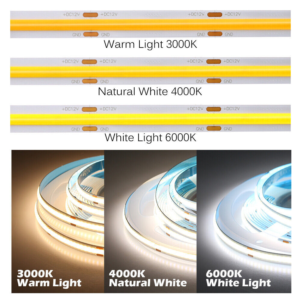 แถบไฟ แถบไฟแรงดันต่ํา 5/10m DC 24V 12VCOB LED Strip 8MM ความหนาแน่นสูงยืดหยุ่น 3,000K 4,000K 6,000K 