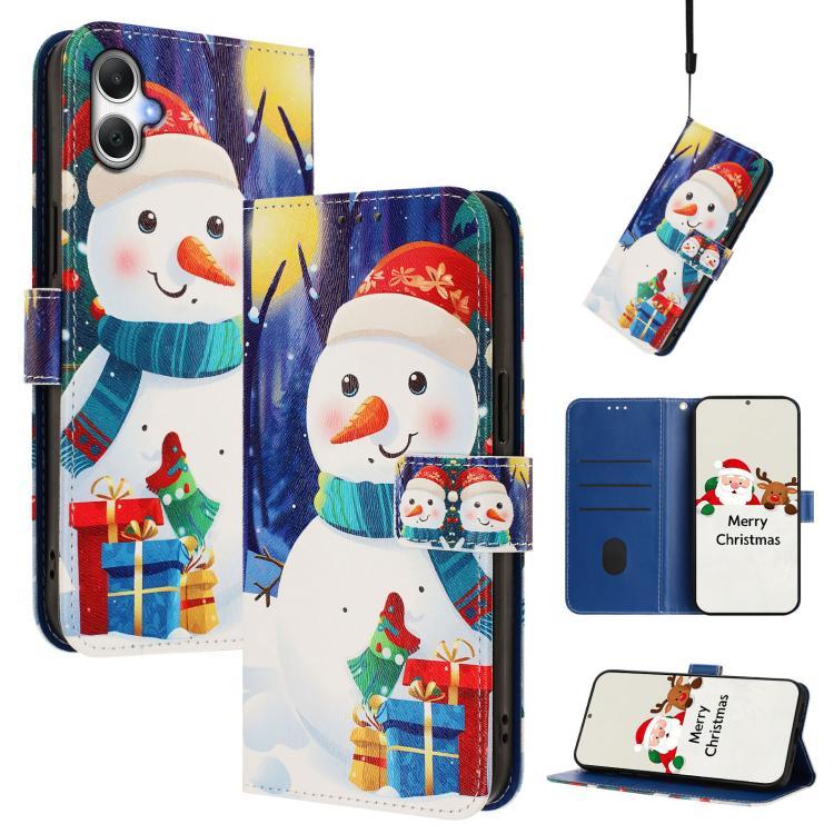 เตรียมจัดส่ง Christmas Series Buckle Leather Phone Case with Hand Strap For Samsung Galaxy A06 5G / 
