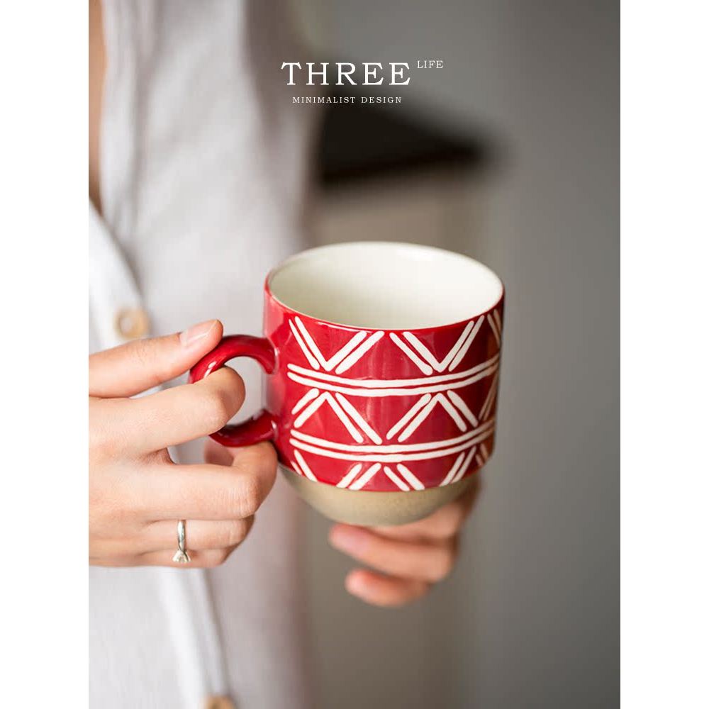 Tlife · Blusher · Cupware Stackable Mug Underglaze Color Hand-Painted Ceramic Coffee Cup |สีแดง