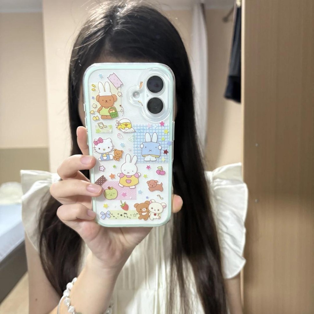 กระต่ายน่ารัก Hello Kitty โปร่งใสเคสโทรศัพท์ Anti-Fall สําหรับ iPhone 16 Promax 15 Promax 11 12 13 Pro14plus 11promax 12 13mini Xs XR XS Max 78se 7plus 6SP 6S