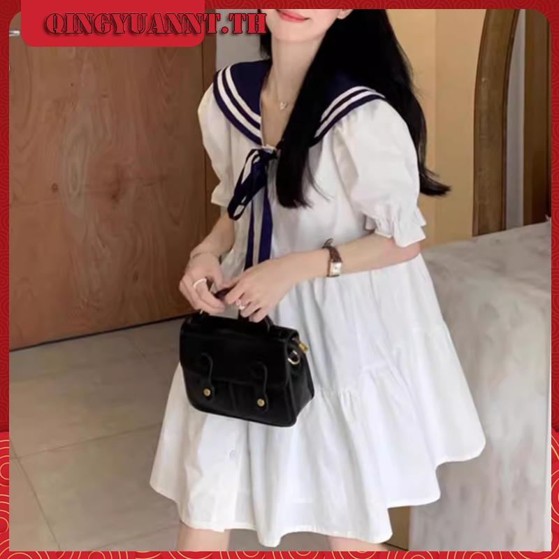 Hcs ชุดมินิเดรส คอปกกะลาสี สีขาว สไตล์เกาหลี สําหรับนักเรียน