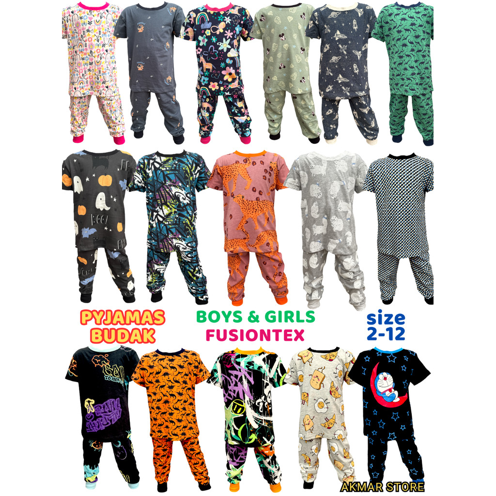BOYS SLEEPWEAR แบรนด์ FUSIONTEX ไซส์ 2-12, GIRLS PYJAMAS, GIRLS NIGHTWEAR, KID PYJAMAS SET
