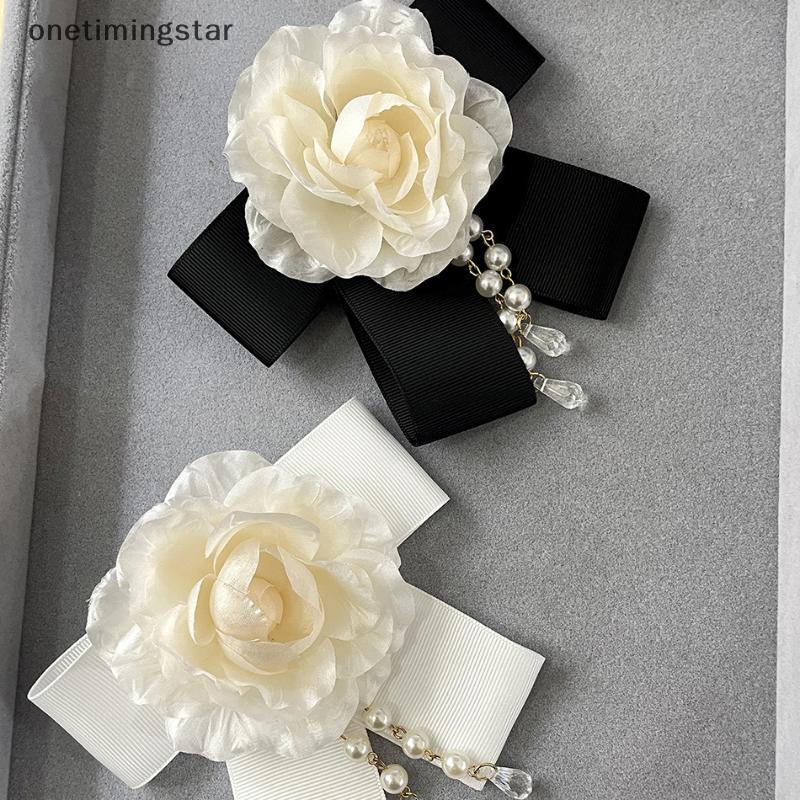 Onetimingstar เข็มกลัดคอ Bow ลาย Camellia สีดำ สำหรับเสื้อเชิ้ต พร้อมเครื่องประดับตกแต่งสไตล์วินเทจ 