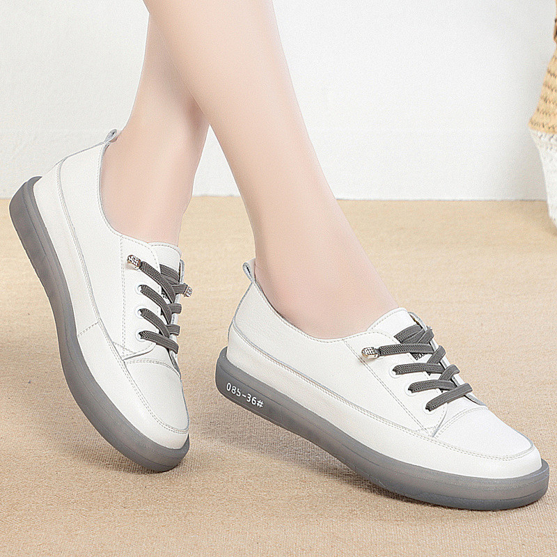 Flowers.Belle Leather Shallow Mouth White Shoes Womens Beef Tendon Sole Slip-On Womens Shoes Not Tyr