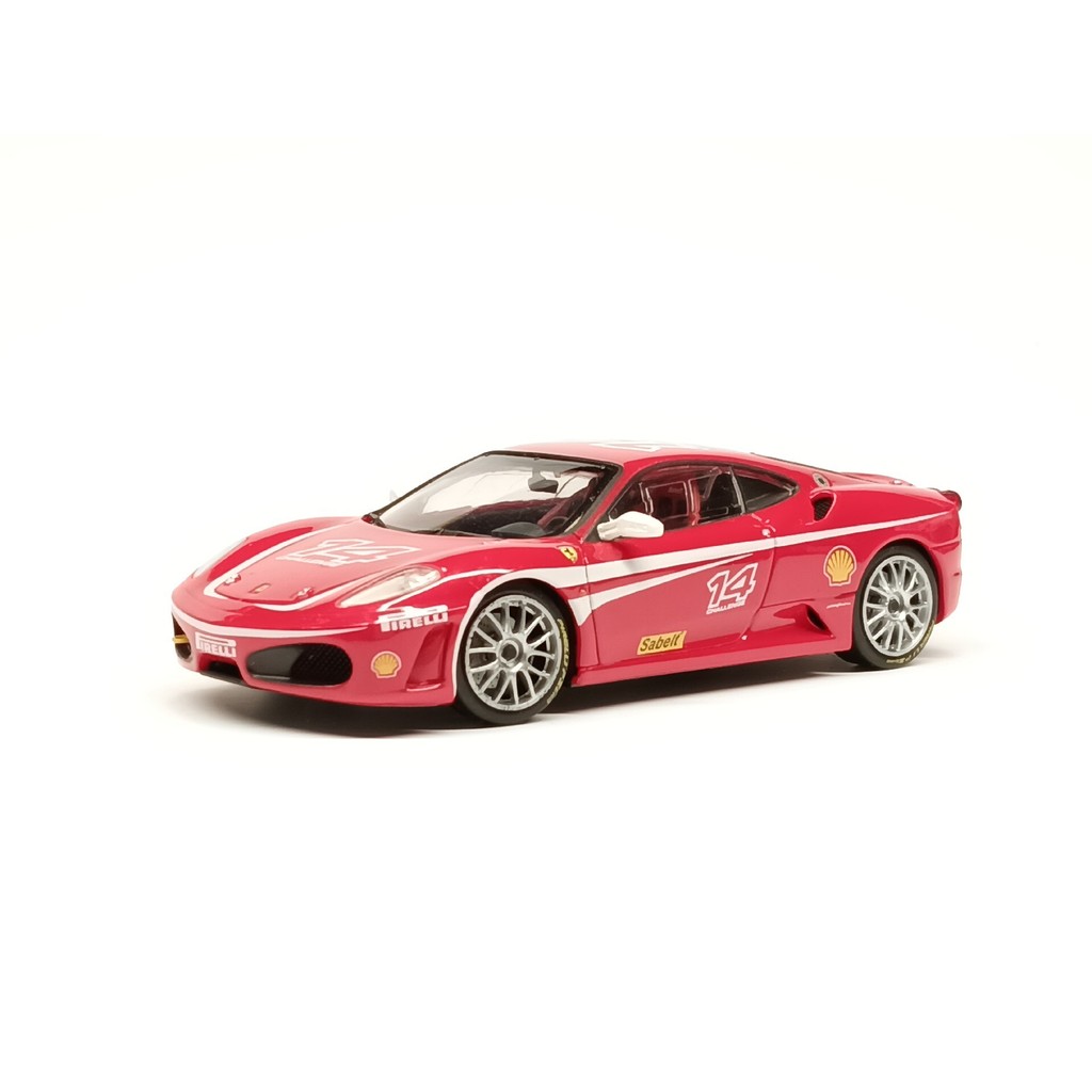 A40 Enterbay 1/43 Ferrari F430 Challenge รถรุ่นพลาสติกไม่มีผื่น, แชสซีโลหะผสม, ล้อหน้าเครื่องยนต์อิส