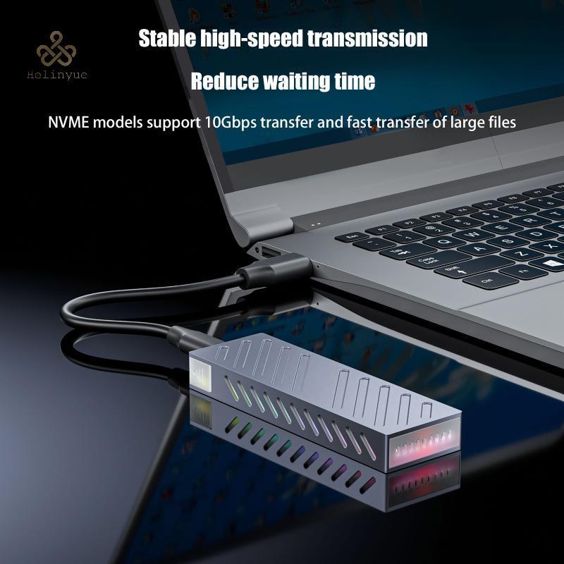HELINYUE M.2 NVMe SSD Enclosure อะแดปเตอร์อลูมิเนียม USB C 3.1 Gen2 10Gbps To NVMe PCIe ภายนอกกล่องส