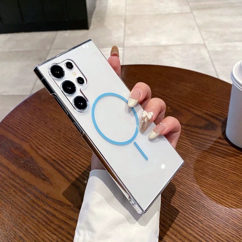 เหมาะสําหรับ Samsung 25Ultra แหวนบางแม่เหล็กเคสโทรศัพท์โปร่งใสสูง S24Plus Ultra-Thin Simple PC Shock